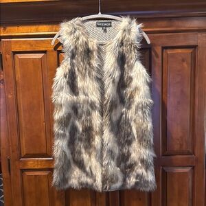 Faux Fur Vest in Gray and Brown